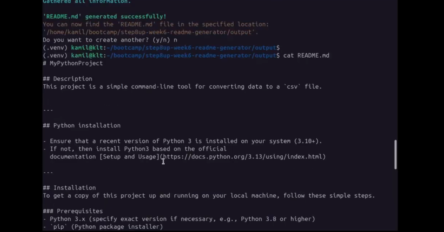 Readme.md file generator